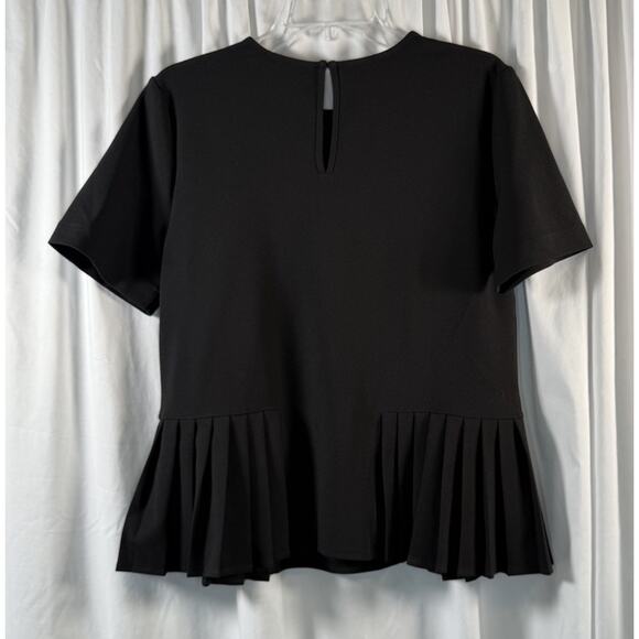 Ann Taylor Short Sleeves Peplum Front Side Pleats Blouse Black M Academia 83-52 - Picture 6 of 12